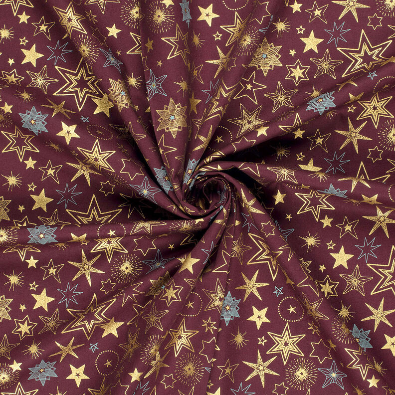 tessuto in cotone popeline Grandi stelle – rosso merlot/oro, image number 3