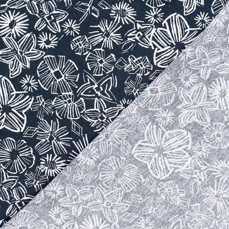 misto lino viscosa Fiori disegnati – blu notte/bianco,  image number 4