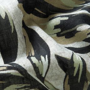 misto lino viscosa Stampa digitale Monstera – grigio nebbia/cachi chiaro, 