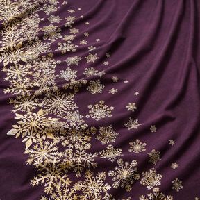 French terry, felpa estiva Fiori di ghiaccio tessuto con bordura | Glitzerpüppi – melanzana/oro, 