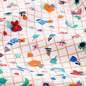 tessuto in cotone cretonne quadri e fiorellini – bianco/menta piperita, 