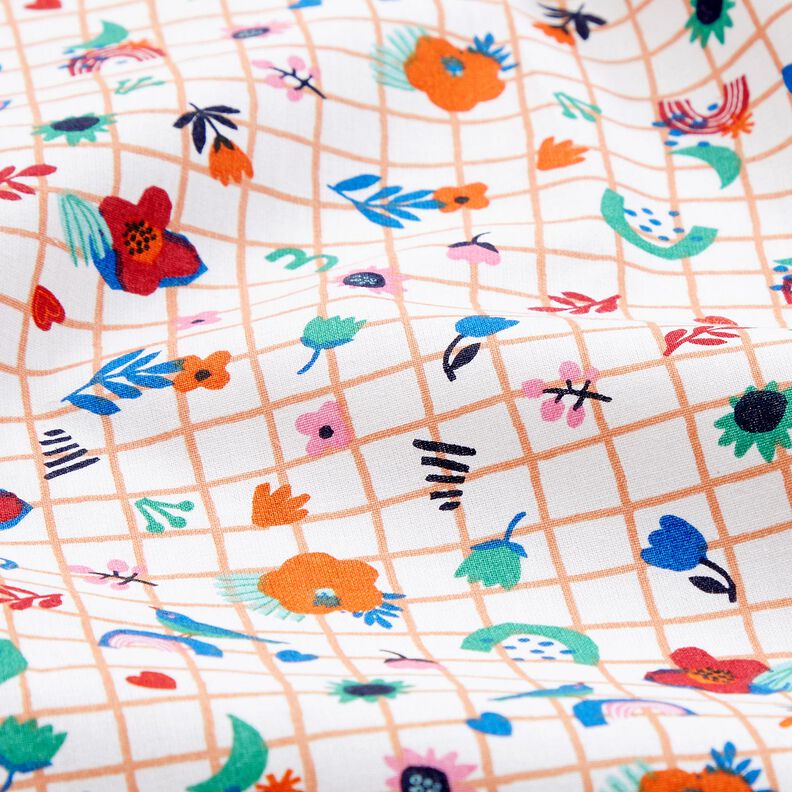 tessuto in cotone cretonne quadri e fiorellini – bianco/menta piperita,  image number 2
