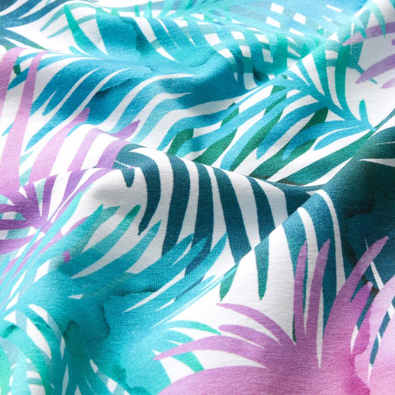 jersey di cotone Foglie di palma colorate | Glitzerpüppi – bianco,  image number 1