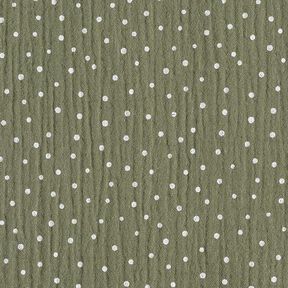 mussolina / tessuto doppio increspato piccoli pois – verde oliva chiaro/bianco | Resto 100cm, 