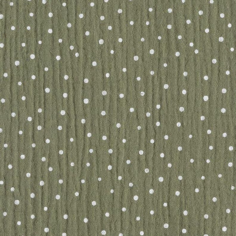 mussolina / tessuto doppio increspato piccoli pois – verde oliva chiaro/bianco,  image number 1