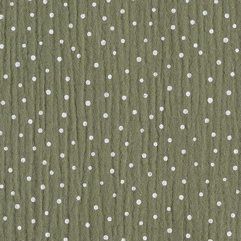 mussolina / tessuto doppio increspato piccoli pois – verde oliva chiaro/bianco, image number 1