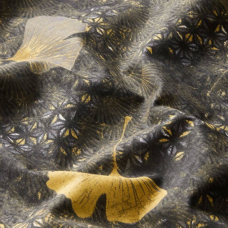 tessuto in cotone cretonne ginkgo – senape,  image number 2