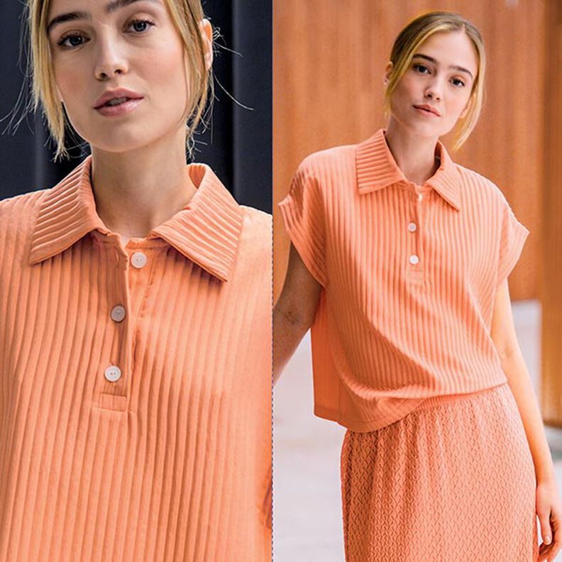 tessuto stretch jacquard, righe 3D | Fibre Mood – salmone, image number 7