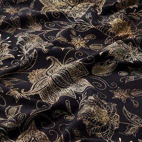 jersey di cotone Fiori mandala dorati | Glitzerpüppi – nero/oro, 