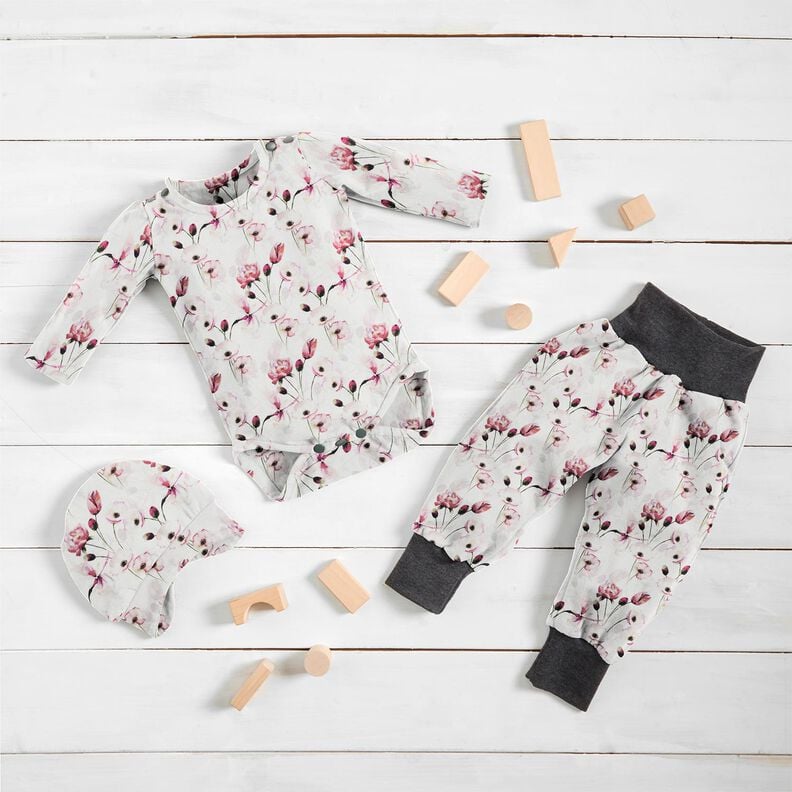 jersey di cotone Romantico prato fiorito stampa digitale – avorio,  image number 5