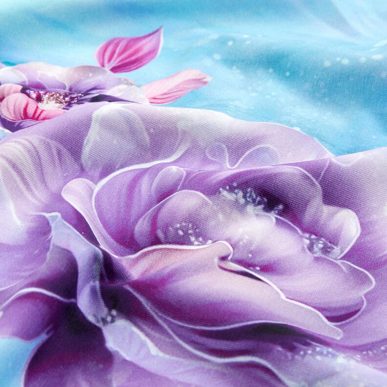 jersey di cotone Fiori estivi | Glitzerpüppi  – blu cielo/lavanda,  image number 6