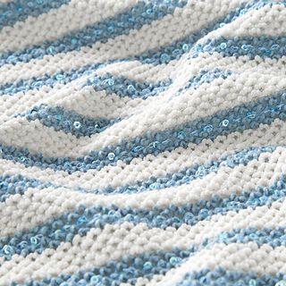 tessuto in maglia, righe glitter con paillettes – bianco lana/blu, 
