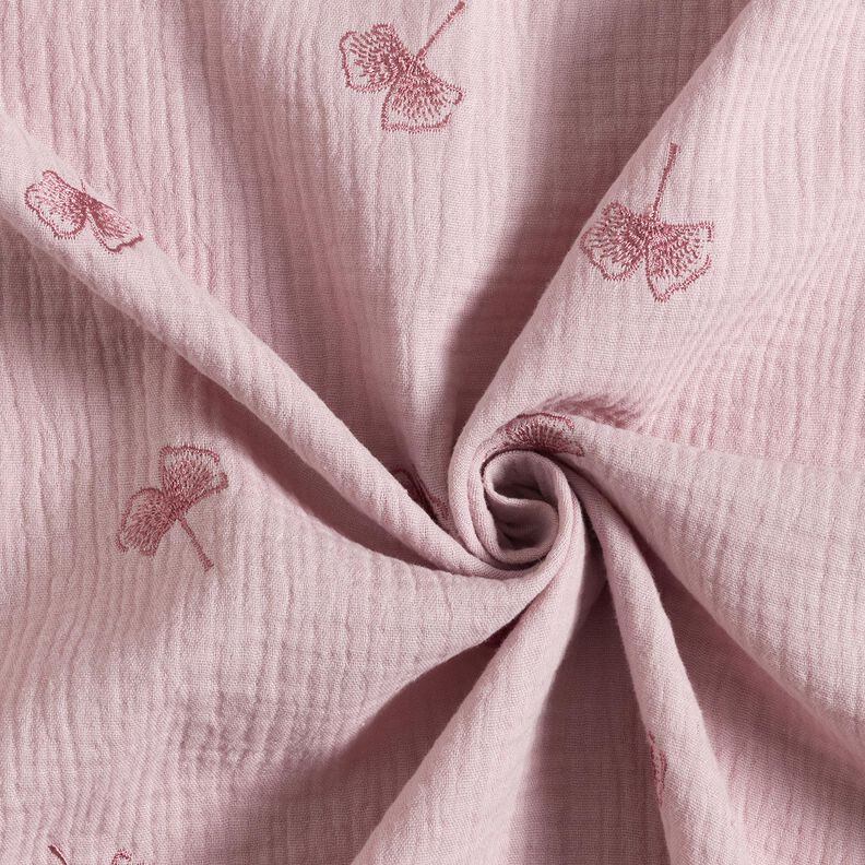 mussolina / tessuto doppio increspato Ginkgo ricamato – rosa antico chiaro,  image number 3