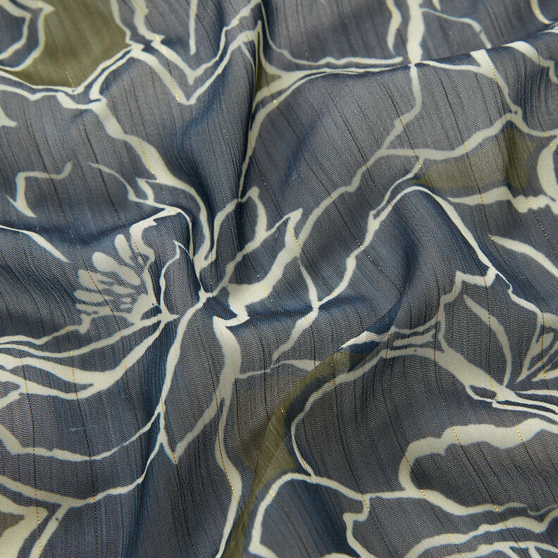 Chiffon increspato con fiori grandi – blu marino/cachi, image number 3