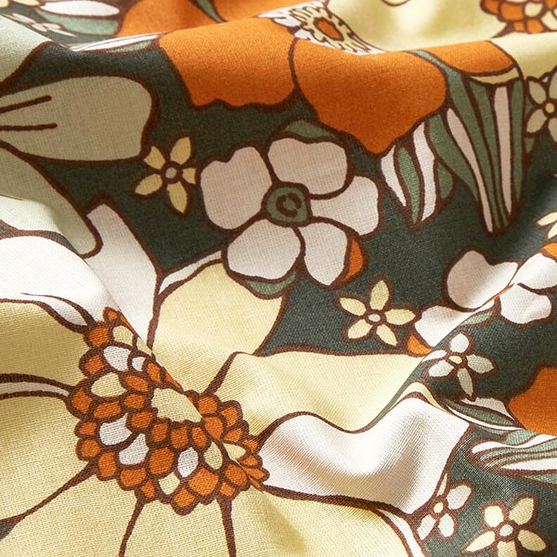 tessuto in cotone cretonne Fiori rétro – arancio chiaro/giallo chiaro,  image number 2