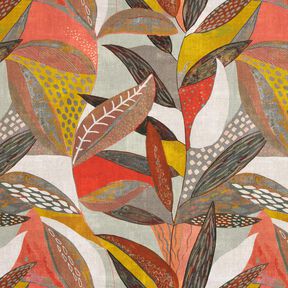 tessuto arredo mezzo panama Foglie tropicali – senape/terracotta, 