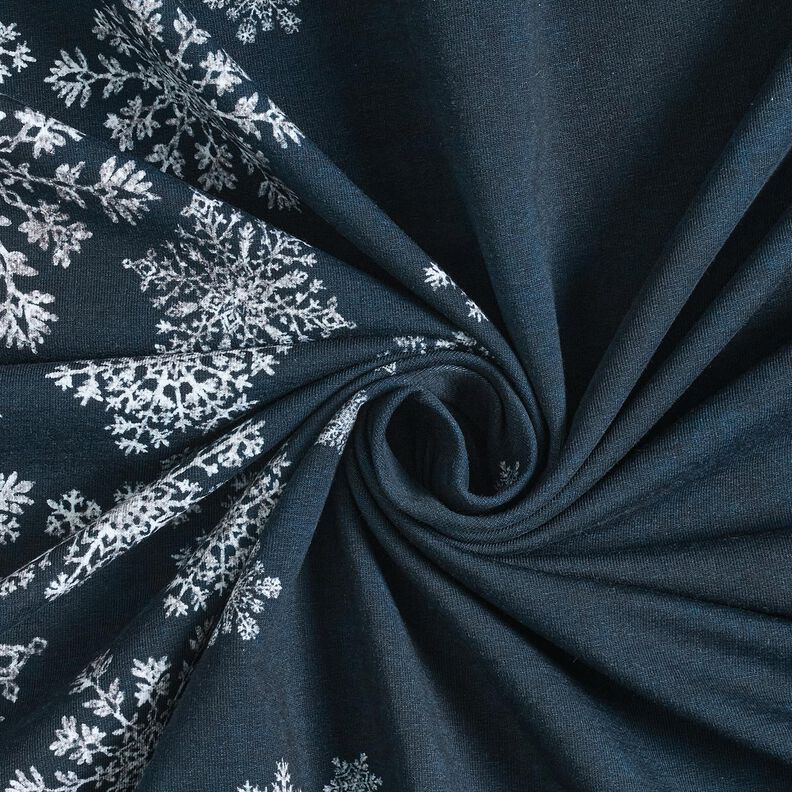 French terry, felpa estiva Fiori di ghiaccio tessuto con bordura | Glitzerpüppi – blu notte/bianco, image number 3
