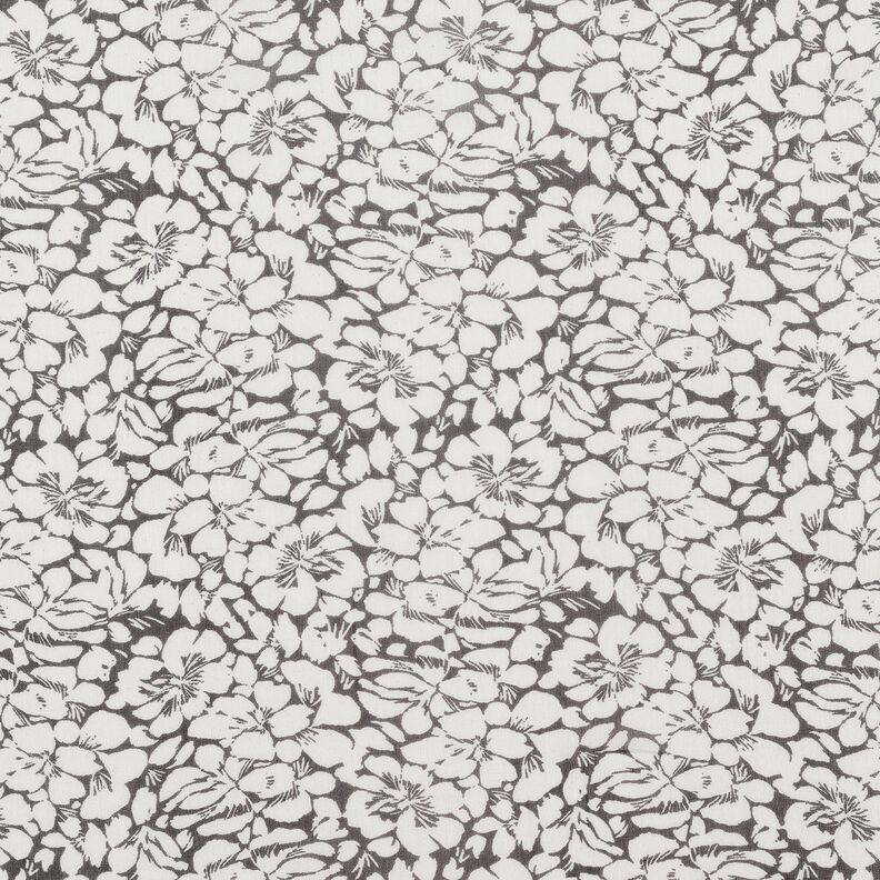 Chiffon increspato con ornamenti floreali – bianco/nero,  image number 1