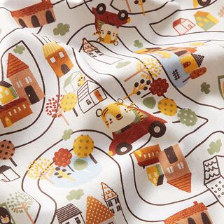 tessuto in cotone cretonne viaggio in auto – bianco/marrone, 