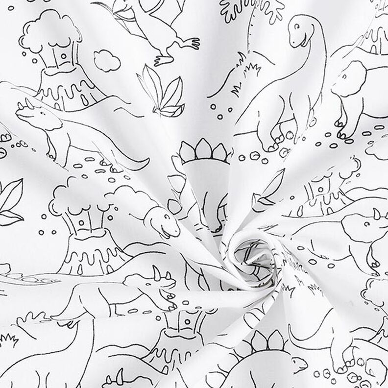 popeline di cotone Tessuto da colorare Dinosauri – bianco/nero,  image number 3