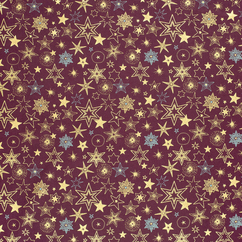 tessuto in cotone popeline Grandi stelle – rosso merlot/oro, image number 6
