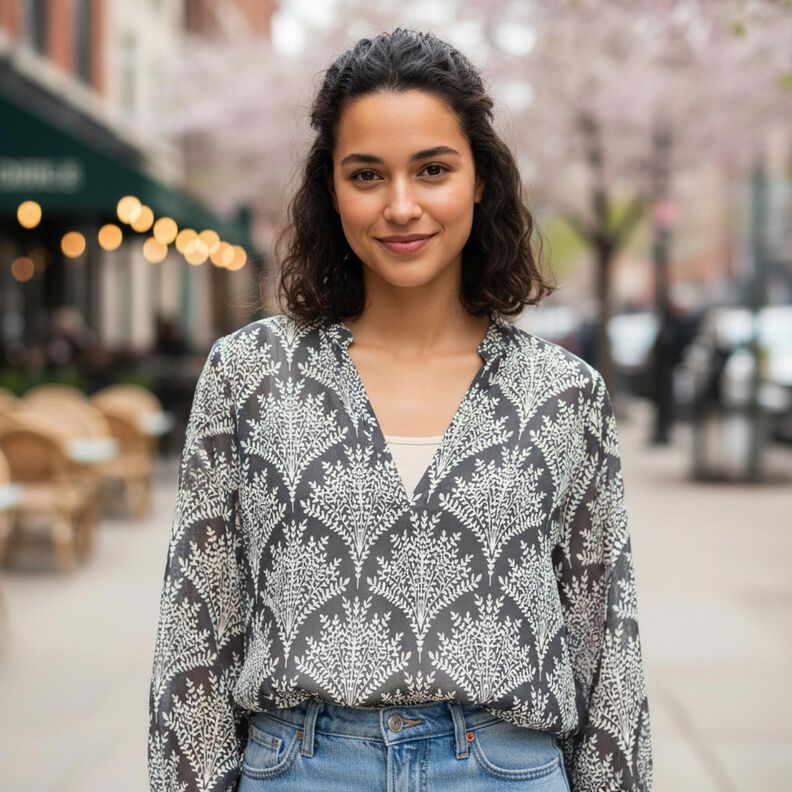 Grandi rami in chiffon &ndash; nero/bianco,  image number 6