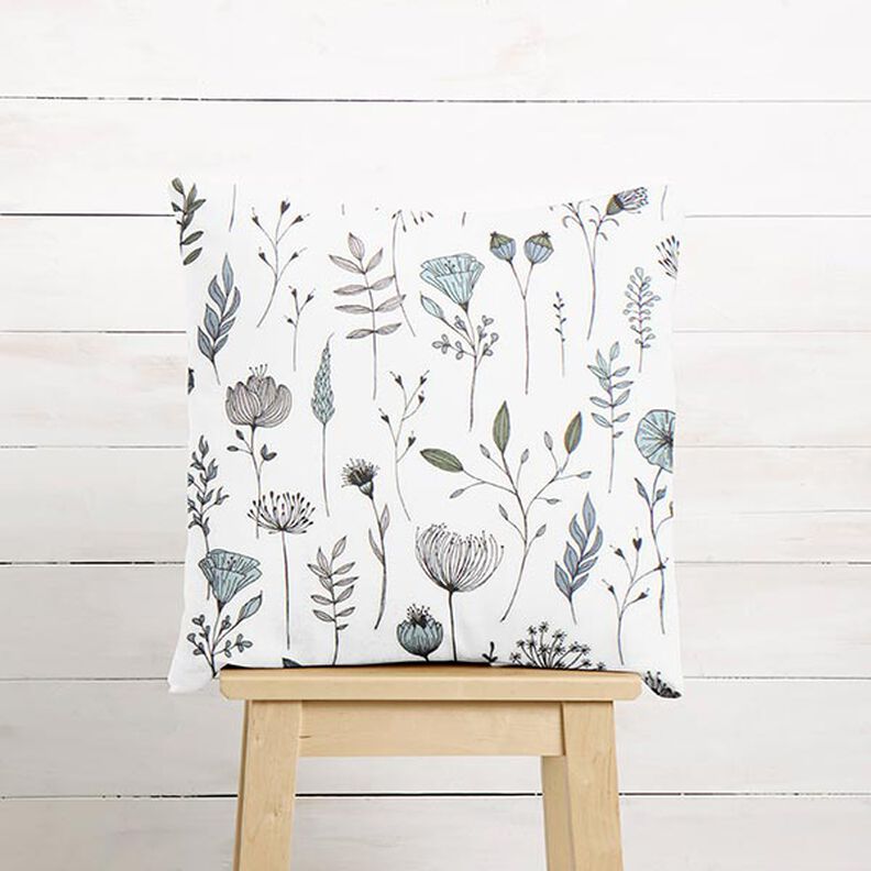 tessuto arredo mezzo panama fiori disegnati – bianco lana/nero, image number 8