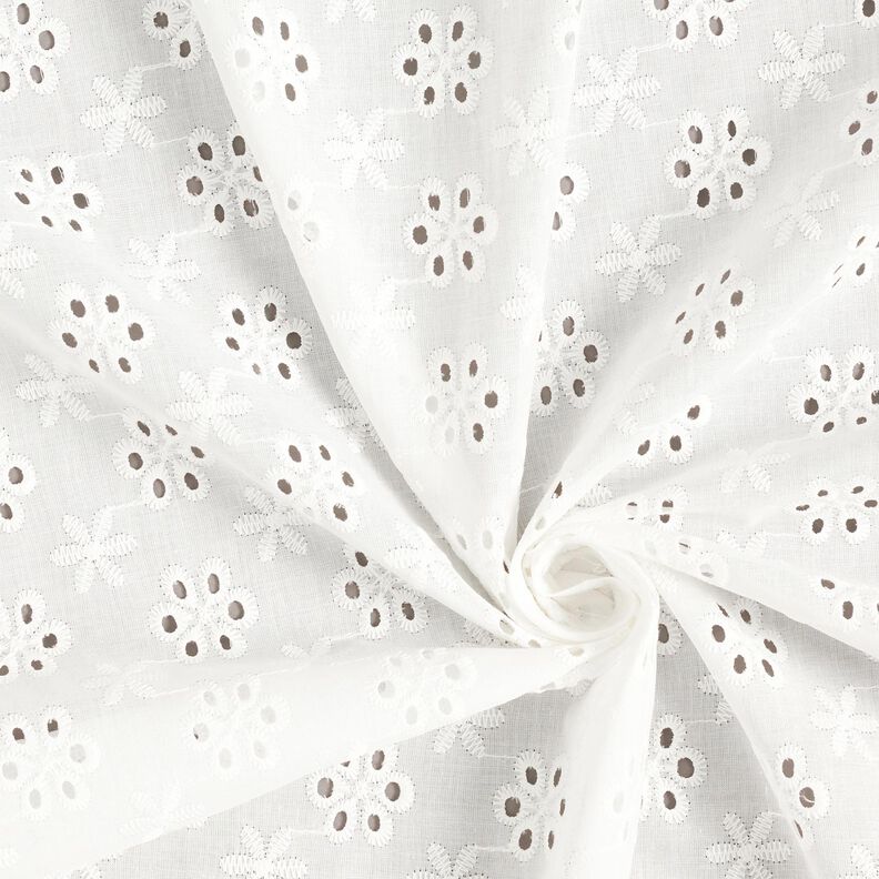 Tessuto in cotone con ricamo forato a fiori – bianco,  image number 3