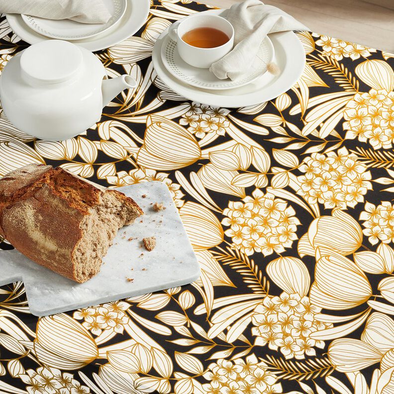 satin di cotone Fiori tropicali – nero,  image number 6