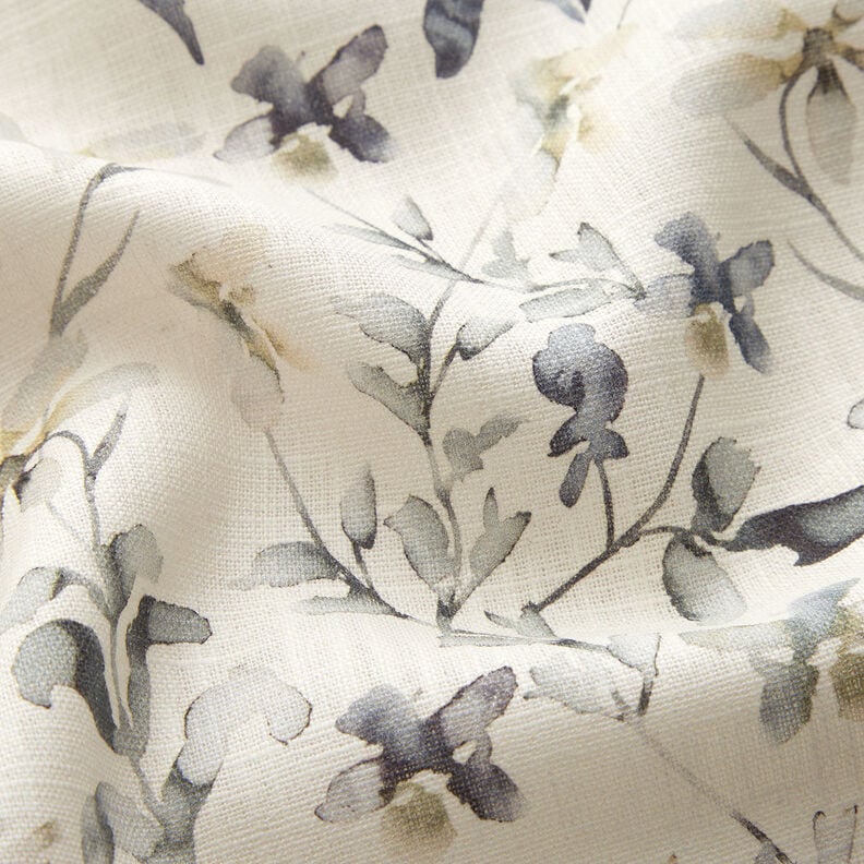 Misto lino-cotone con rami acquarellati – bianco lana,  image number 2