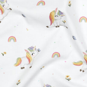 GOTS jersey di cotone Unicorni stampa digitale | by Poppy – bianco, 