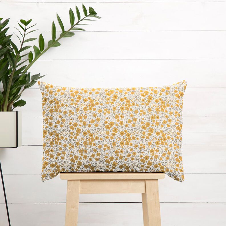 tessuto arredo satin di cotone Mare di fiori – senape/bianco,  image number 7