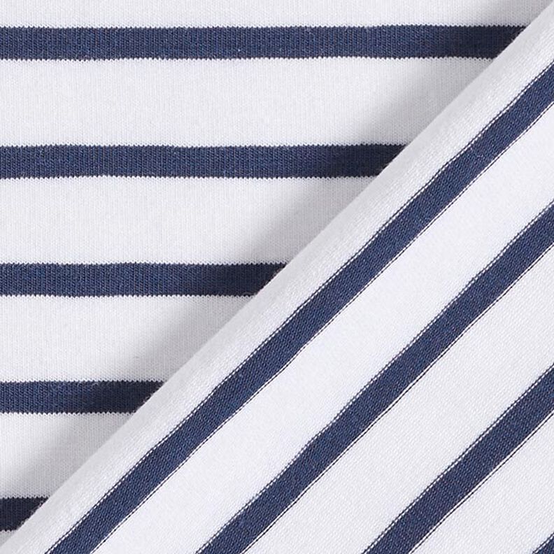 Jersey in cotone a righe strette e larghe – bianco/blu marino,  image number 4