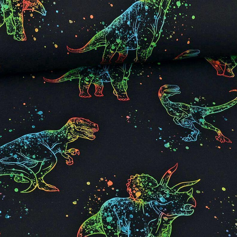 jersey di cotone Contorni di dinosauri | Glitzerpüppi – nero/mix di colori,  image number 2