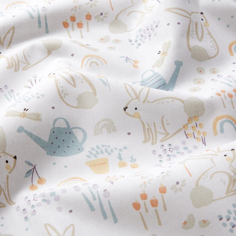 popeline di cotone Coniglietti sul prato – bianco/mandorla,  image number 2