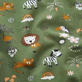 GOTS jersey di cotone Simpatici animali della giungla – pino, 