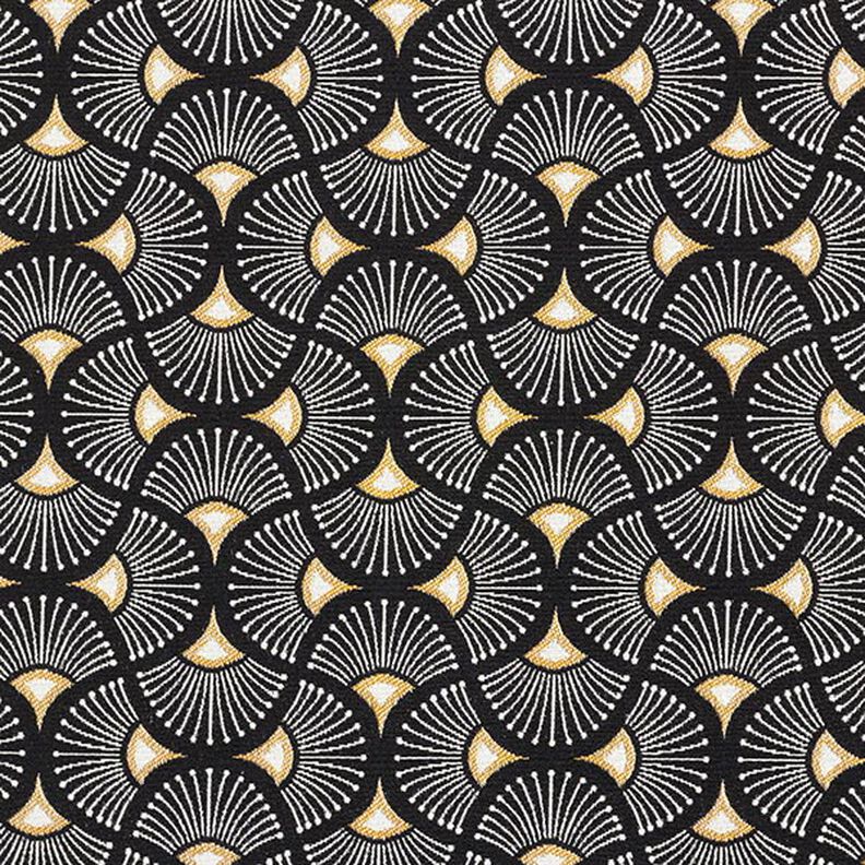 tessuto arredo Jacquard piccoli ventagli – nero/oro,  image number 1