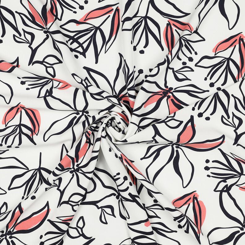 Tessuto elasticizzato leggero con gigli astratti &ndash; bianco/aragosta,  image number 3