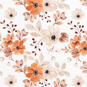 GOTS French terry, felpa estiva Fiori delicati – bianco/arancio pesca, 