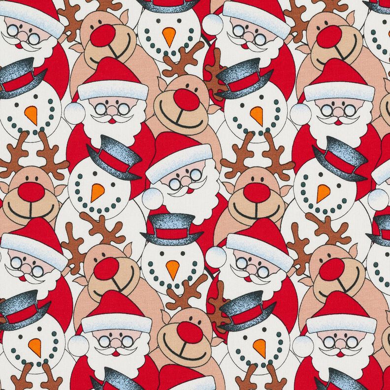 French terry, felpa estiva Renna, Babbo Natale e pupazzo di neve – bianco lana, image number 1