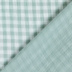 mussolina / tessuto doppio increspato Vichy a quadri tinto in filo – canna palustre/bianco, 
