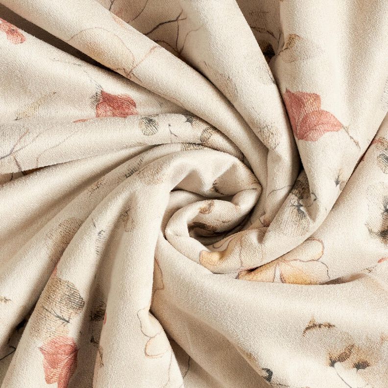 Velluto elasticizzato con rovescio in Sherpa e delicati fiori | Katia Fabrics – naturale,  image number 4
