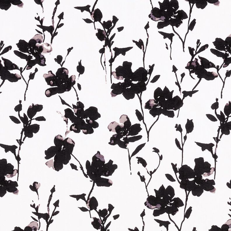 Tessuto di viscosa Stampa floreale astratta – bianco/nero, image number 1