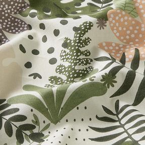 tessuto in cotone cretonne Piante astratte della giungla – bianco/verde, 