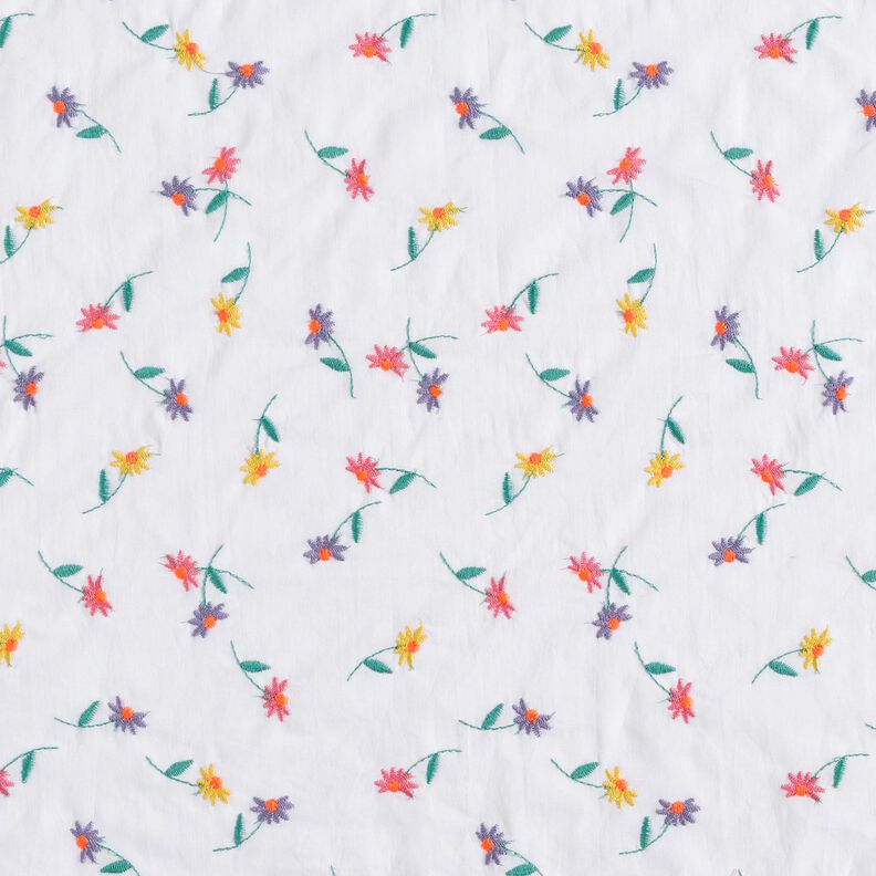 fine batista di cotone Fiorellini ricamati | Poppy Fabrics – bianco/arancio neon,  image number 1