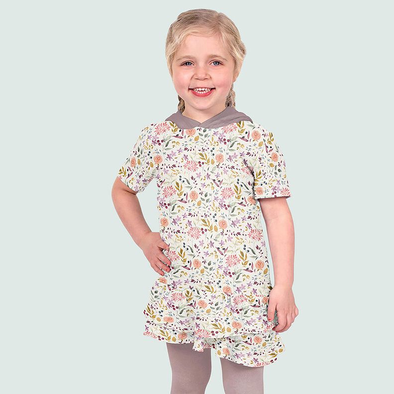 mussolina / tessuto doppio increspato prato di fiori acquerello stampa digitale – crema,  image number 6