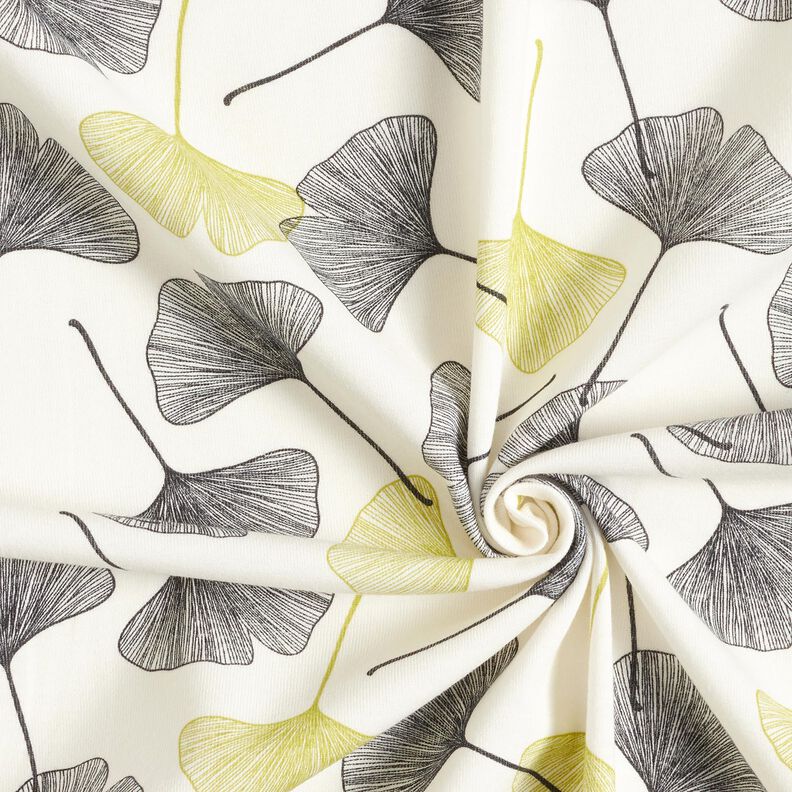 jersey di cotone Foglie di ginkgo – bianco lana/verde lime, image number 3