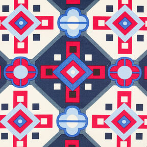 misto cotone-viscosa, motivo rétro – blu/rosso, 