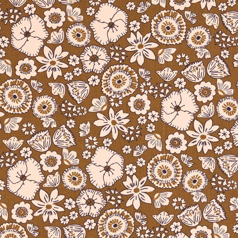 tessuto in cotone cretonne Fiori retrò – verde oliva/rosé, image number 1