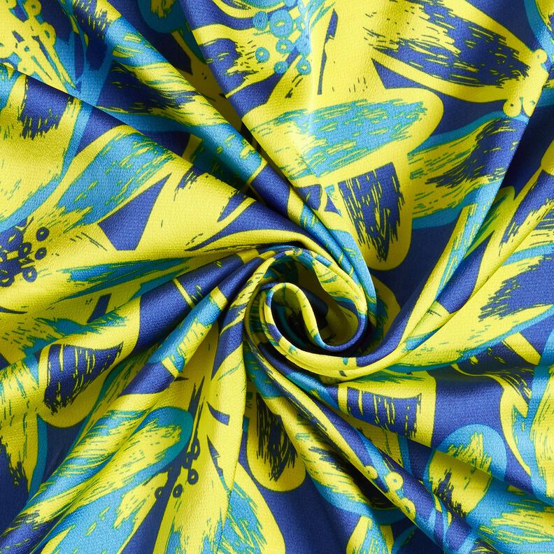 tessuto crêpe satin Grandi fiori di camomilla – indaco/giallo limone,  image number 3